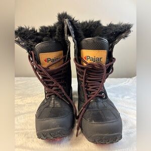 Pajar Snow Boots Women Size 6 - 6.5 Black Waterproof Fur Insulated Lace Up Hi Lo